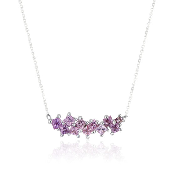 Hot Pink Princess Cut Sapphire Rebel-Set Necklace