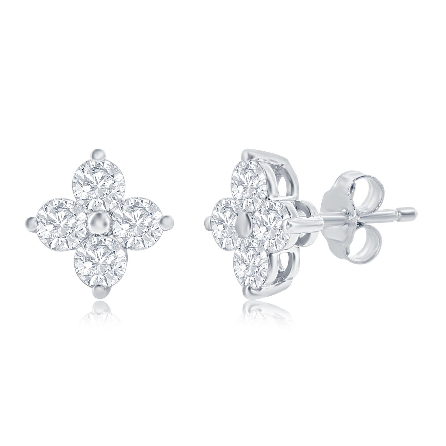 4 Petal Diamond Cluster Stud Earrings 14k White Gold 4 Petal Diamond Cluster Stud Earrings 14k White Gold