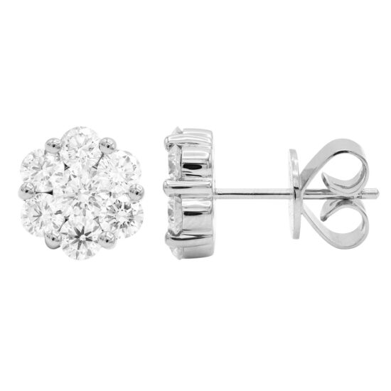 Diamond Cluster Stud Earrings 18k White Gold