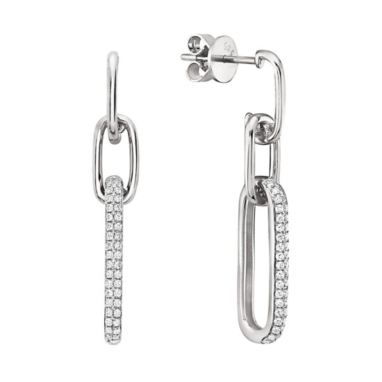 Paperclip Chain Earring with Diamonds 14k White Gold