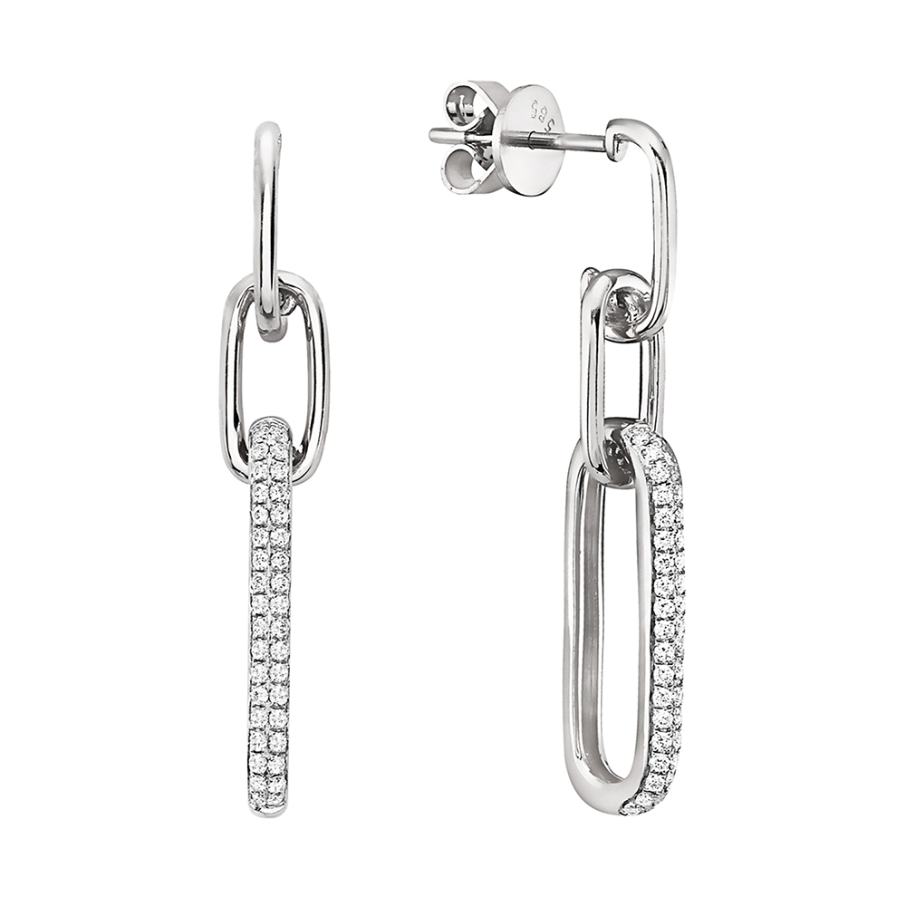 Paperclip Chain Earring with Diamonds 14k White Gold Paperclip Chain Earring with Diamonds 14k White Gold