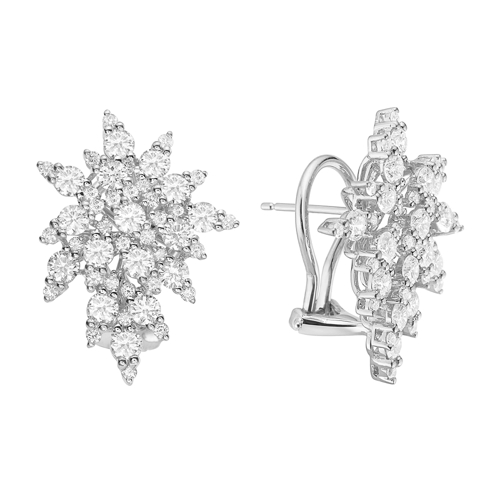 18K White Gold Diamond Cluster Earrings