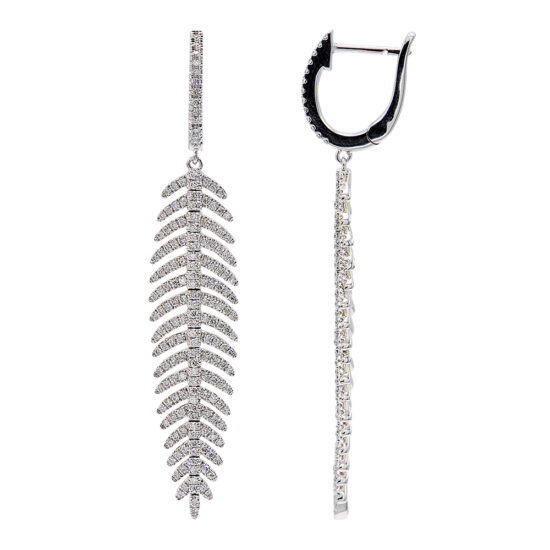 Micro Pave Feather Drop Earrings in 14k Gold