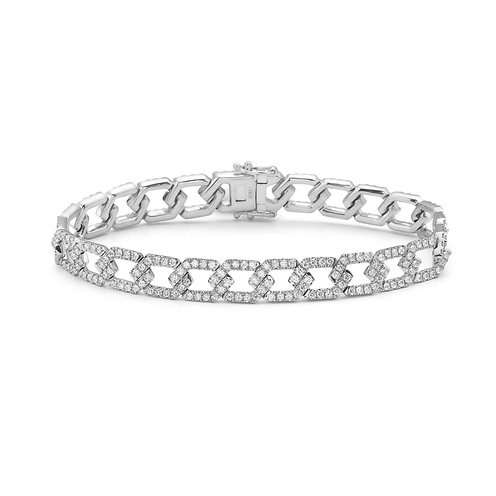 Geometric Diamond Link Bracelet 14k White Gold