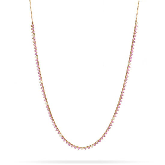 Pink Sapphire and Diamond Half Rivière (Tennis) Necklace in 14k Yellow Gold | Adina Reyter