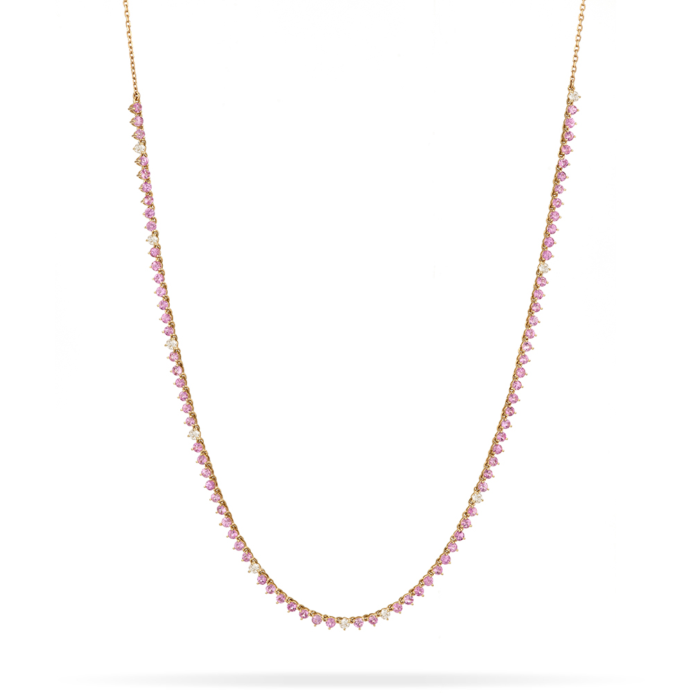 Pink Sapphire and Diamond Half Riviera Necklace in 14k Yellow Gold | Adina Reyter