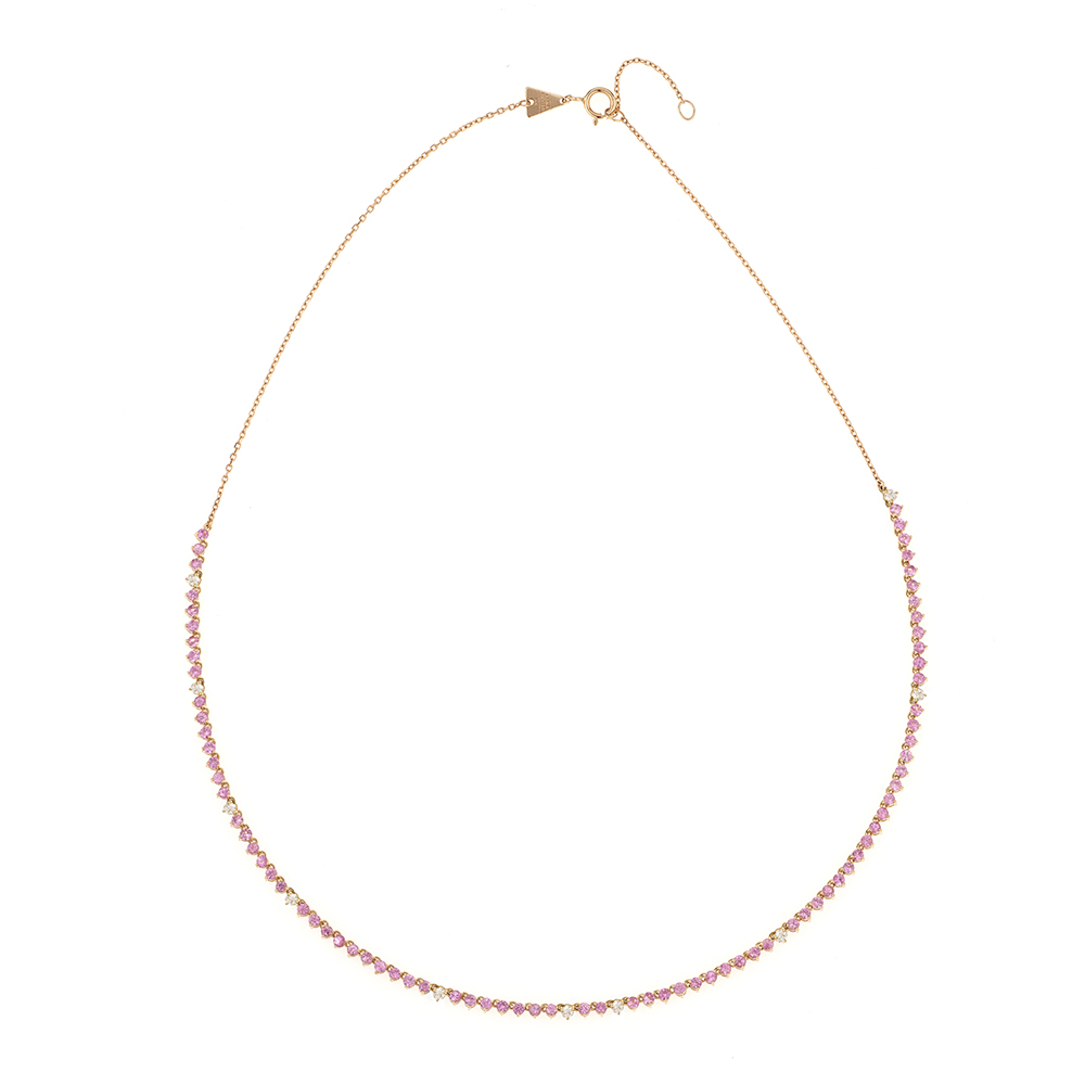 Pink Sapphire and Diamond Half Riviera Necklace in 14k Yellow Gold | Adina Reyter
