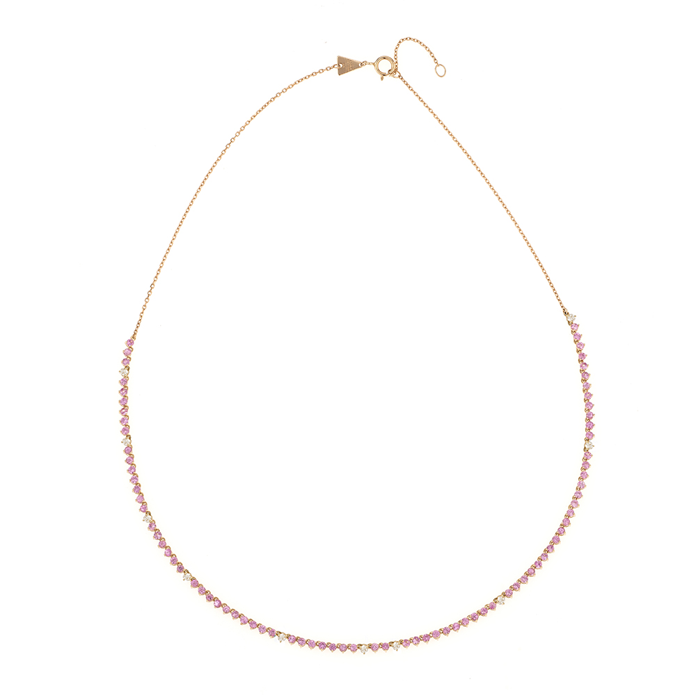 Pink Sapphire and Diamond Half Rivière (Tennis) Necklace in 14k Yellow Gold | Adina Reyter