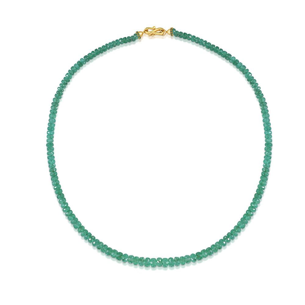 Beaded Emerald Necklace with 18k Yellow Gold Clasp