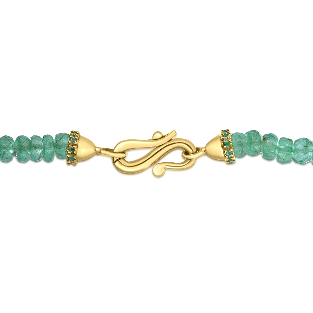 Beaded Emerald Necklace with 18k Yellow Gold Clasp