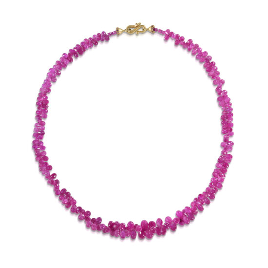 Beaded Pink Sapphire Briolette Necklace with 18k Yellow Gold Clasp