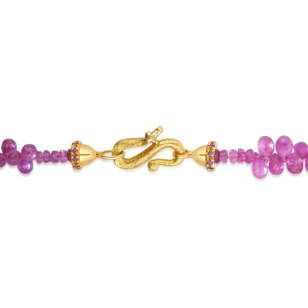 Beaded Pink Sapphire Briolette Necklace with 18k Yellow Gold Clasp