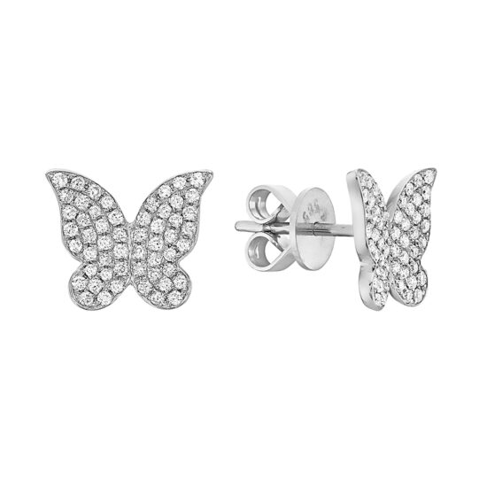 Diamond Butterfly Studs 14k White Gold