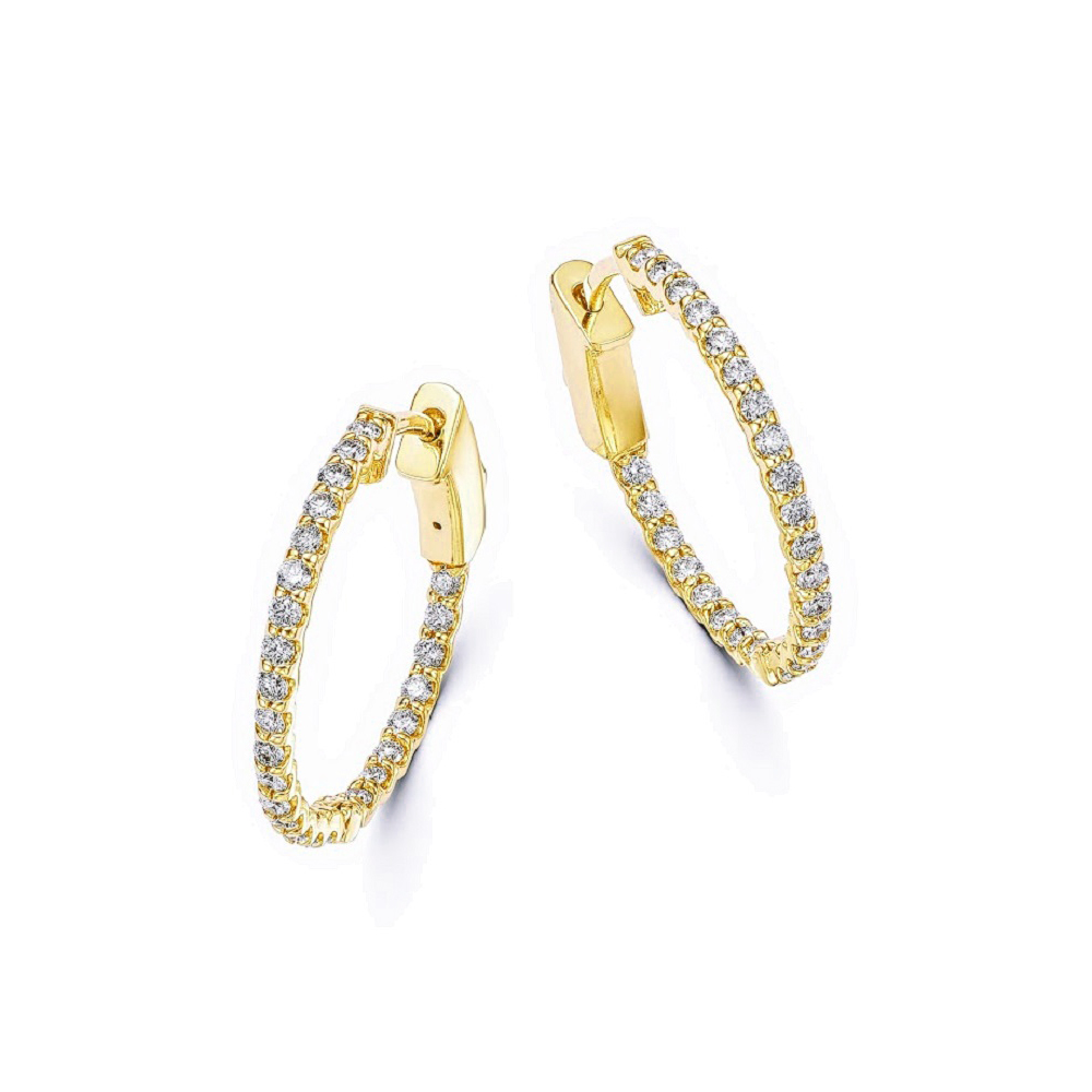 0.53 Carat Inside Outside Diamond Hoop Earrings 14k gold