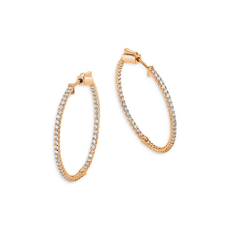 1 Carat Inside Outside Diamond Hoop Earrings 14k gold