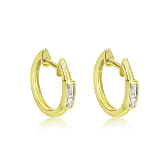 Baguette Diamond Hoops 14k Yellow Gold