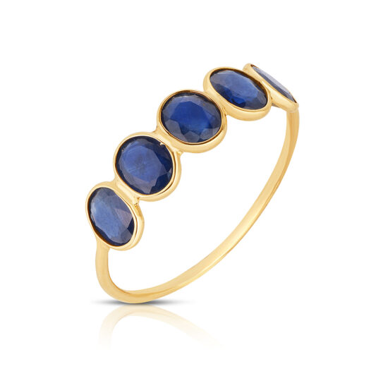 Five Stone Cabochon Style Blue Sapphire Band 18k Yellow Gold