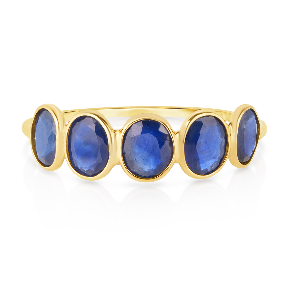 Five Stone Cabochon Style Blue Sapphire Band 18k Yellow Gold