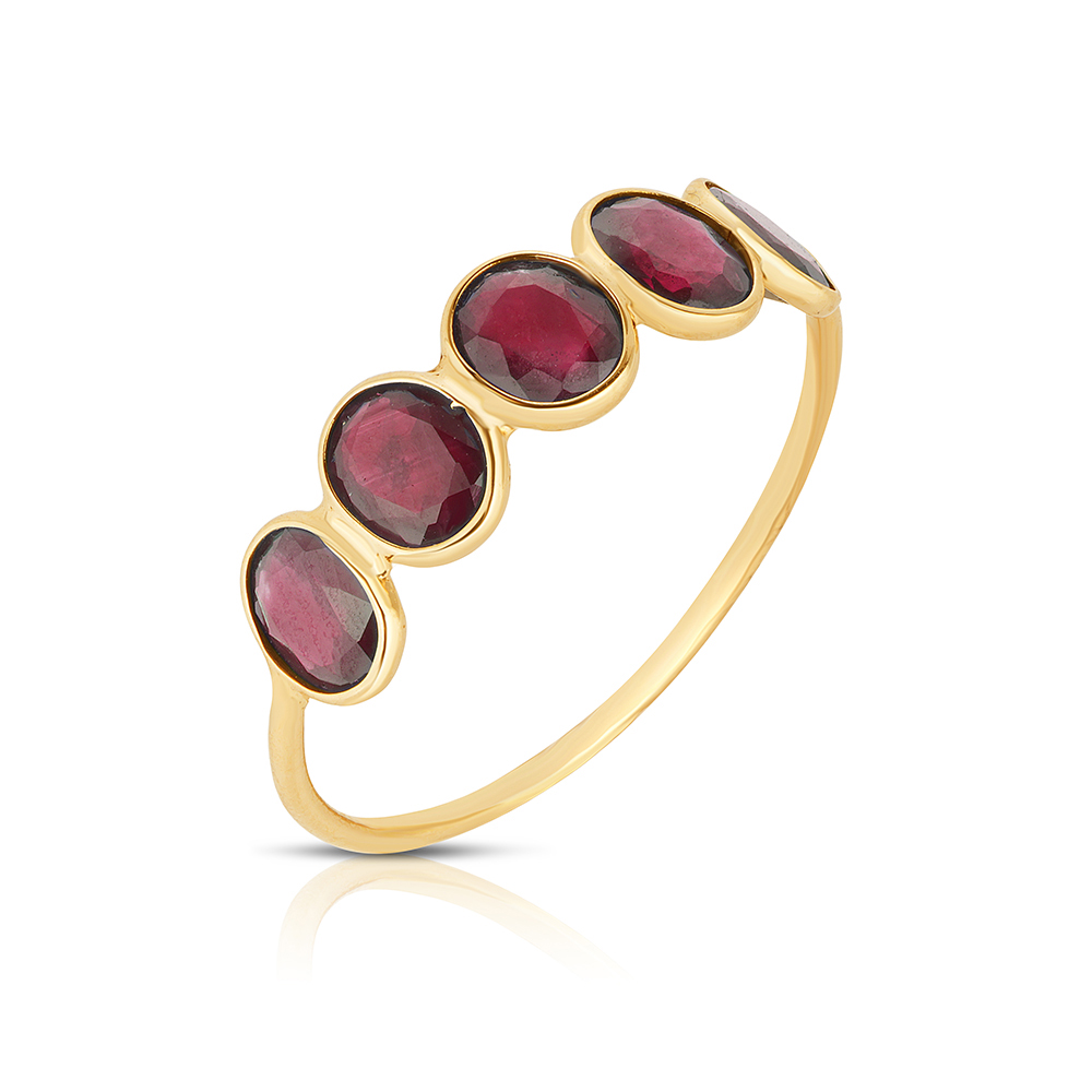 Five Stone Cabochon Style Ruby Band 18k Yellow Gold