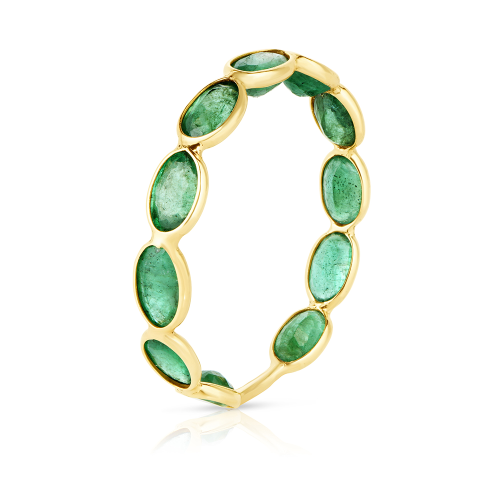 Rose Cut Emerald Band 18k Yellow Gold