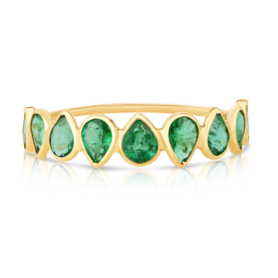 Pear Shape Rose Cut Emerald Band 18k Yellow Gold