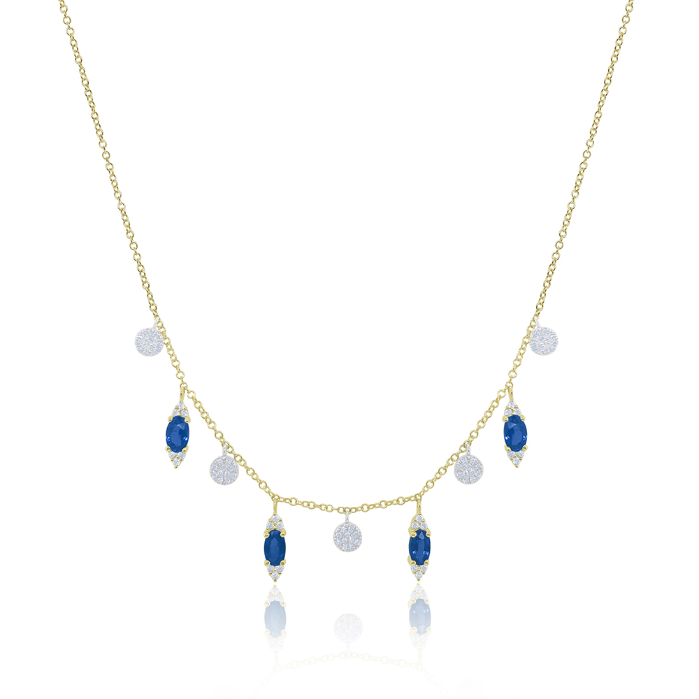 Blue Sapphire Charm Necklace 14k Yellow Gold