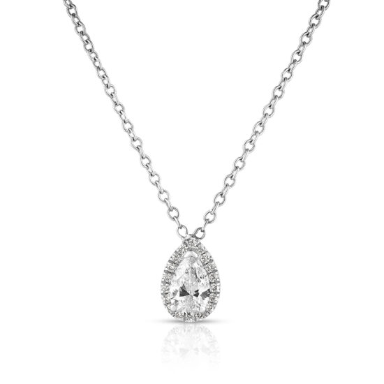 Pear Shape Diamond Pendant with a Diamond Halo