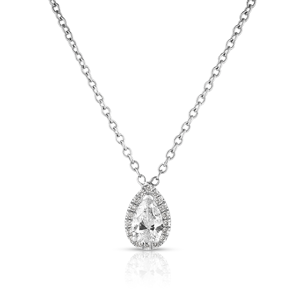 Pear Shape Diamond Pendant with a Diamond Halo