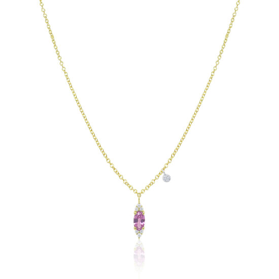 Pink Oval Pendant with Diamonds 14k Yellow Gold