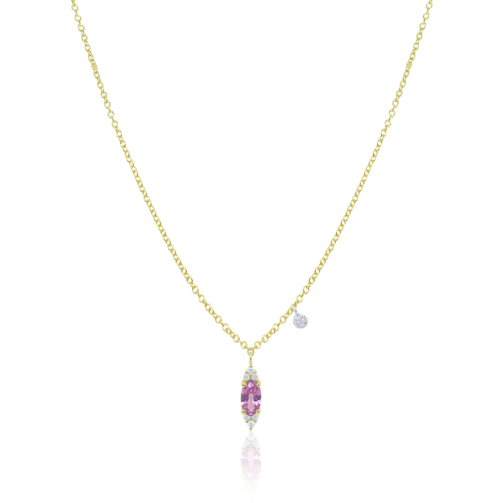 Pink Oval Pendant with Diamonds 14k Yellow Gold