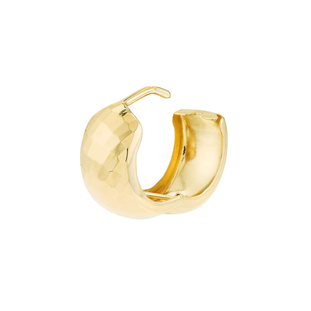 Textured Huggie Wide Hoop Earrings 14k Yellow Gold