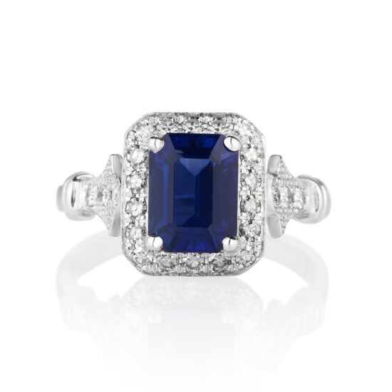 Emerald Cut Blue Sapphire Vintage Reprise | Marisa Perry by Douglas Elliott