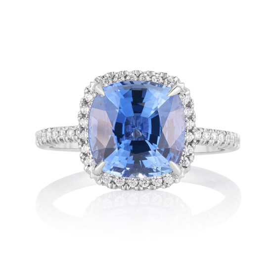 The InLove with a 4.09 carat Cushion Cut Blue Sapphire | Marisa Perry by Douglas Elliott