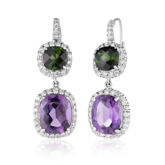 Green Tourmaline and Amethyst Drop Earrings Platinum | Marisa Perry by Douglas Elliott