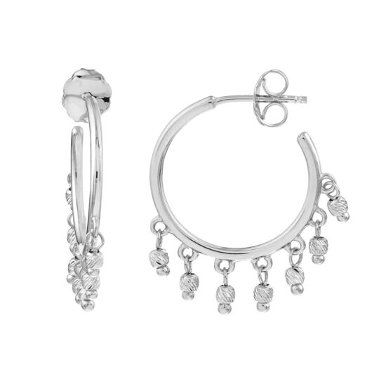 Open Hoop Beaded Earrings 14k White Gold