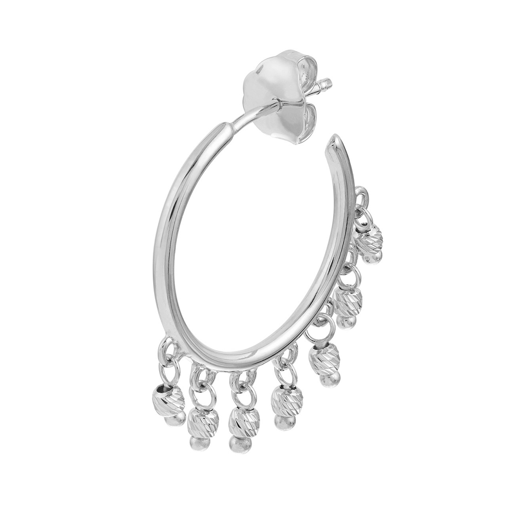 Open Hoop Beaded Earrings 14k White Gold