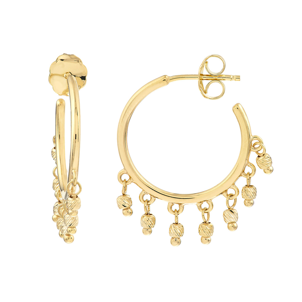 Open Hoop Beaded Earrings 14k Yellow Gold