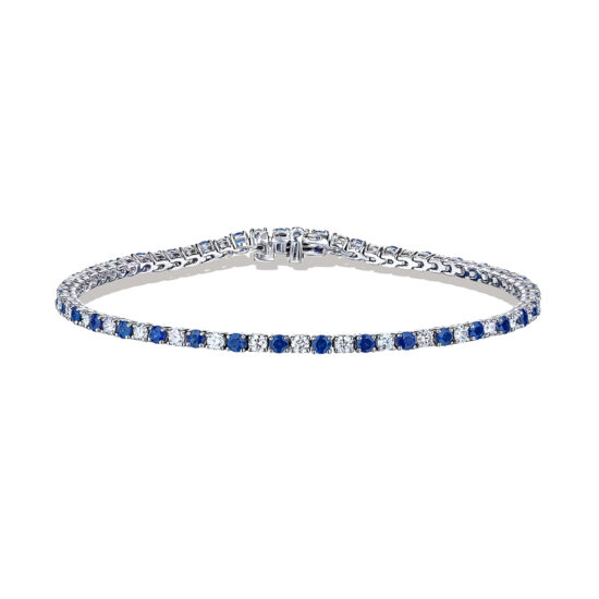 Diamond and Sapphire Tennis Bracelet 18k White Gold