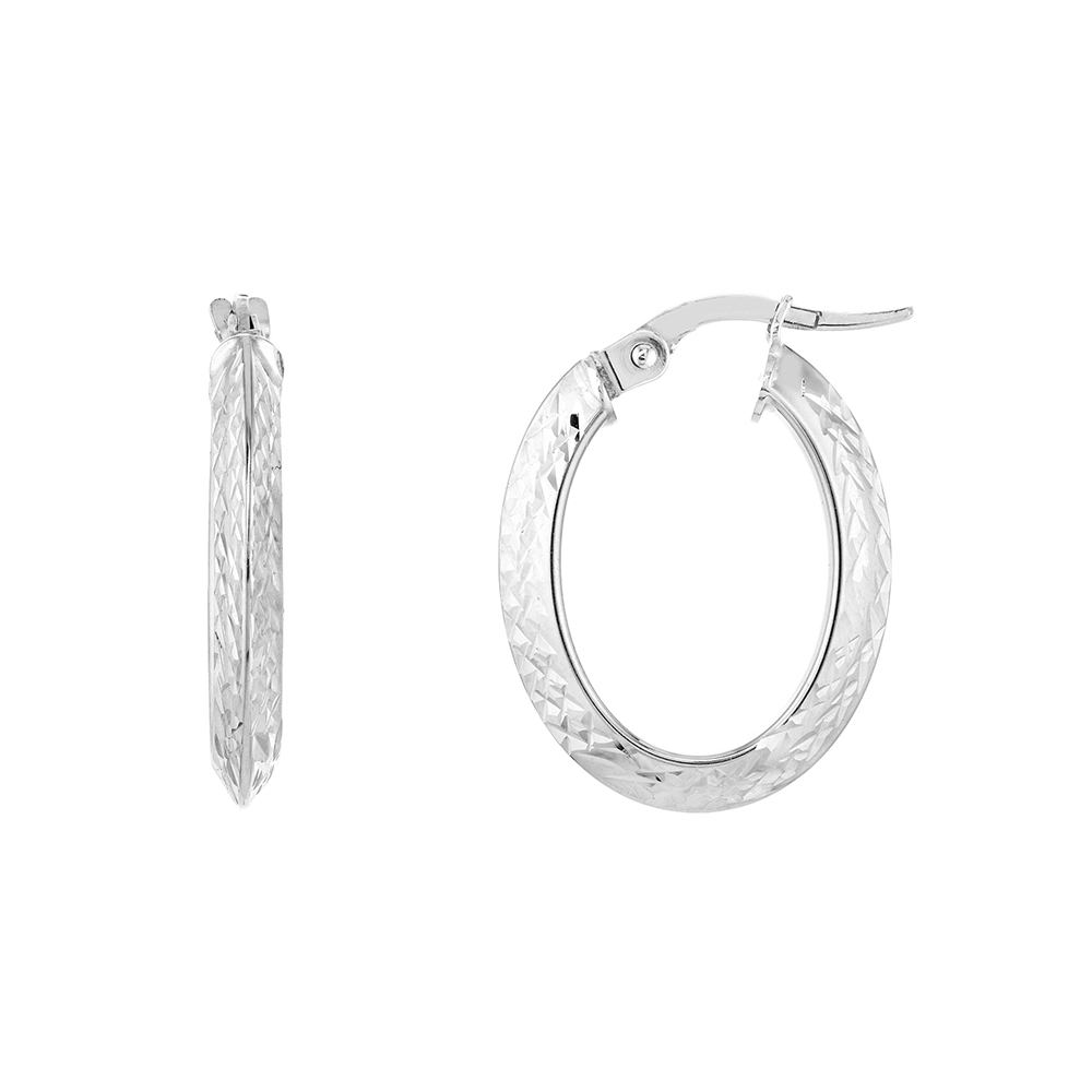 Oval Knife Edge Crystal DC Tube Earrings 14k White Gold