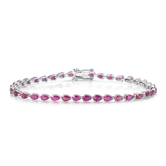 Pear Shape Ruby Tennis Bracelet 18k White Gold