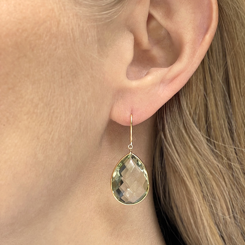 Light Green Amethyst Pear Shape Earrings 18k Yellow Gold Light Green Amethyst Pear Shape Earrings 18k Yellow Gold