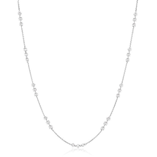 Delicate White Gold Floating Threaded Diamond Necklace