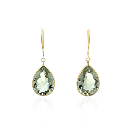 Light Green Amethyst Pear Shape Earrings 18k Yellow Gold