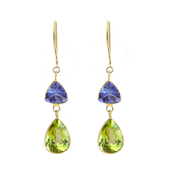 18K Yellow Gold Tanzanite and Peridot Earrings