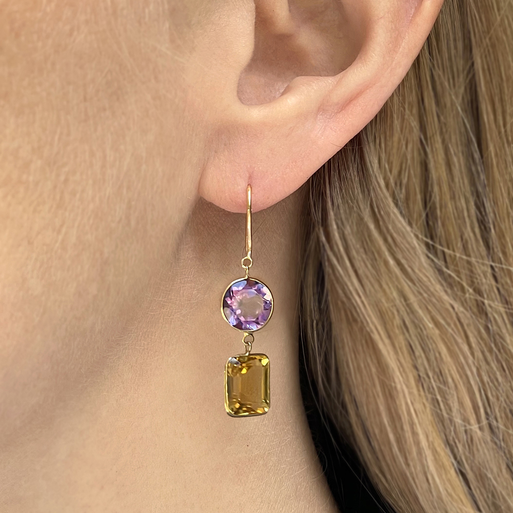 18K Yellow Gold Earrings with Amethysts and Citrines 18K Yellow Gold Earrings with Amethysts and Citrines