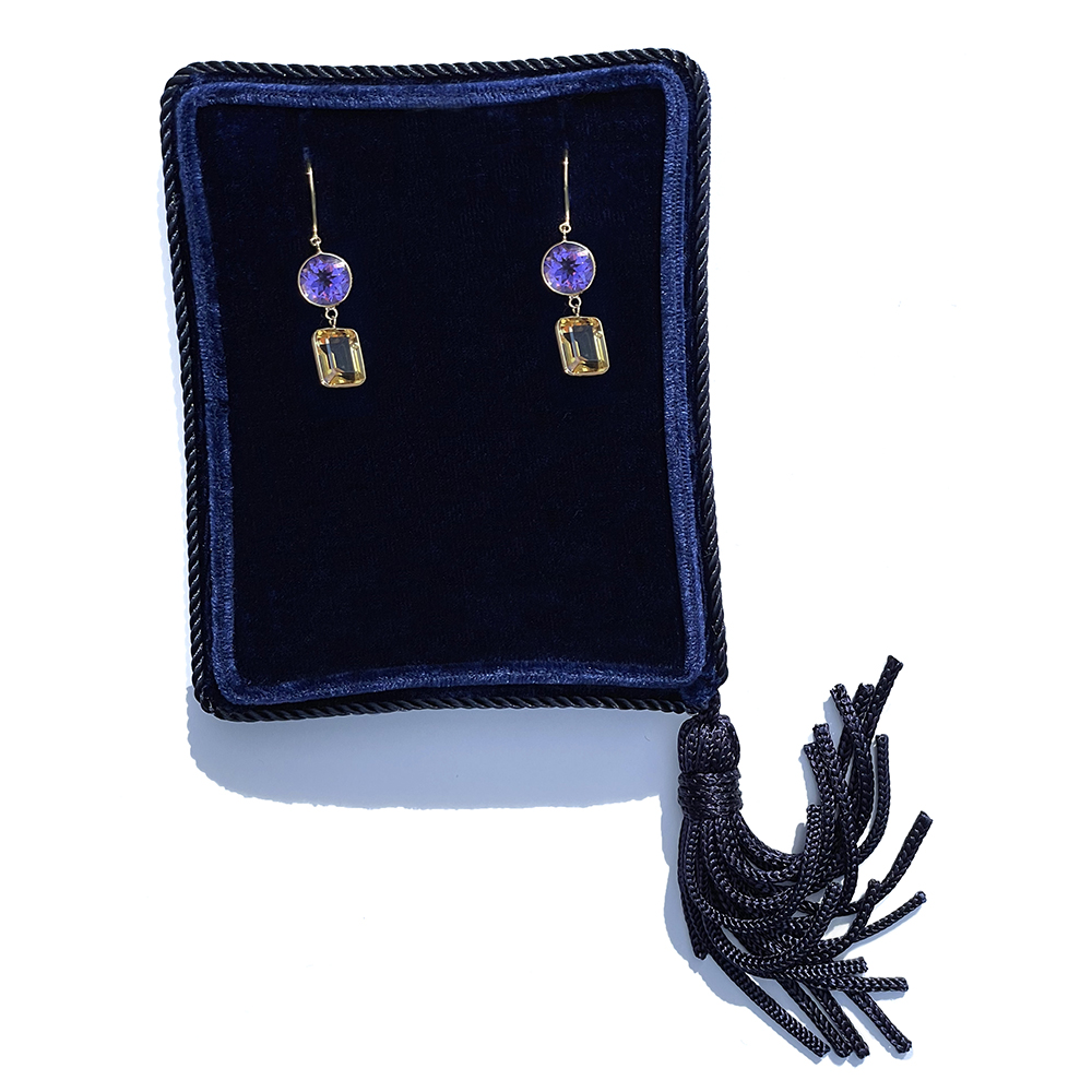 18K Yellow Gold Earrings with Amethysts and Citrines 18K Yellow Gold Earrings with Amethysts and Citrines