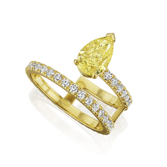 Fancy Yellow Pear Diamond Split-Shank Ring in 18K Yellow Gold