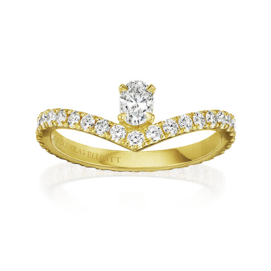 18K Yellow Gold Contour Ring with Oval Cut Diamond and Pavé Band | Marisa Perry by Douglas Elliott
