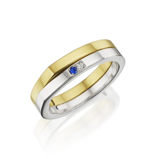 Two-Tone Platinum and 18K Yellow Gold Men’s Band with Sapphire and Diamond | Marisa Perry By Douglas Elliott